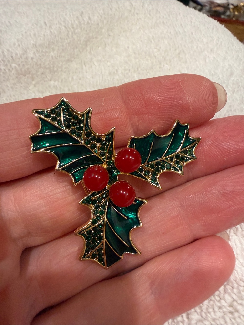 Festive Green and Red Holly Brooch - Women Jewelry